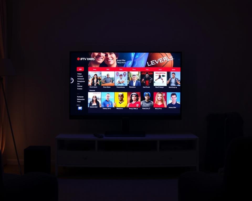 A dimly lit living room set, with a cozy atmosphere and a sleek, modern TV stand as the centerpiece. On the screen, a diverse array of IPTV UK trial content is displayed - a mix of live news, sports, movies, and television shows, all rendered in vibrant, high-definition colors. The room is illuminated by a warm, soft light, creating a welcoming and inviting ambiance. The overall scene conveys a sense of entertainment, relaxation, and the freedom to explore a wealth of content during an IPTV UK trial. A dimly lit living room set, with a cozy atmosphere and a sleek, modern TV stand as the centerpiece. On the screen, a diverse array of IPTV UK trial content is displayed - a mix of live news, sports, movies, and television shows, all rendered in vibrant, high-definition colors. The room is illuminated by a warm, soft light, creating a welcoming and inviting ambiance. The overall scene conveys a sense of entertainment, relaxation, and the freedom to explore a wealth of content during an IPTV UK trial.
