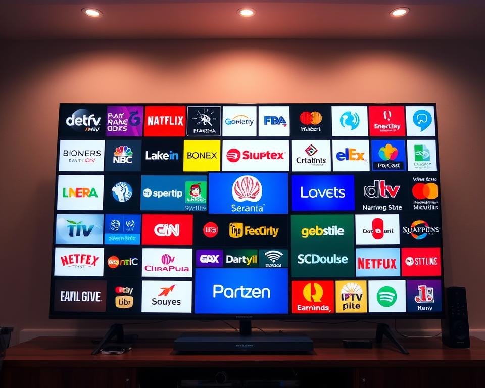 A high-quality, realistic digital illustration depicting the top features of premium IPTV services in the UK. The image should showcase a vibrant array of popular UK television channels, presented in a visually engaging and aesthetically pleasing manner. The channels should be prominently displayed, with a focus on their logos, branding, and channel information. The overall composition should convey a sense of professionalism, quality, and the elevated streaming experience offered by premium IPTV services. The lighting should be soft and directional, creating depth and dimensionality. The image should be captured from a slightly elevated angle, allowing for a comprehensive view of the channel lineup. The color palette should be rich and vivid, reflecting the vibrant nature of the UK's television landscape. A high-quality, realistic digital illustration depicting the top features of premium IPTV services in the UK. The image should showcase a vibrant array of popular UK television channels, presented in a visually engaging and aesthetically pleasing manner. The channels should be prominently displayed, with a focus on their logos, branding, and channel information. The overall composition should convey a sense of professionalism, quality, and the elevated streaming experience offered by premium IPTV services. The lighting should be soft and directional, creating depth and dimensionality. The image should be captured from a slightly elevated angle, allowing for a comprehensive view of the channel lineup. The color palette should be rich and vivid, reflecting the vibrant nature of the UK's television landscape.