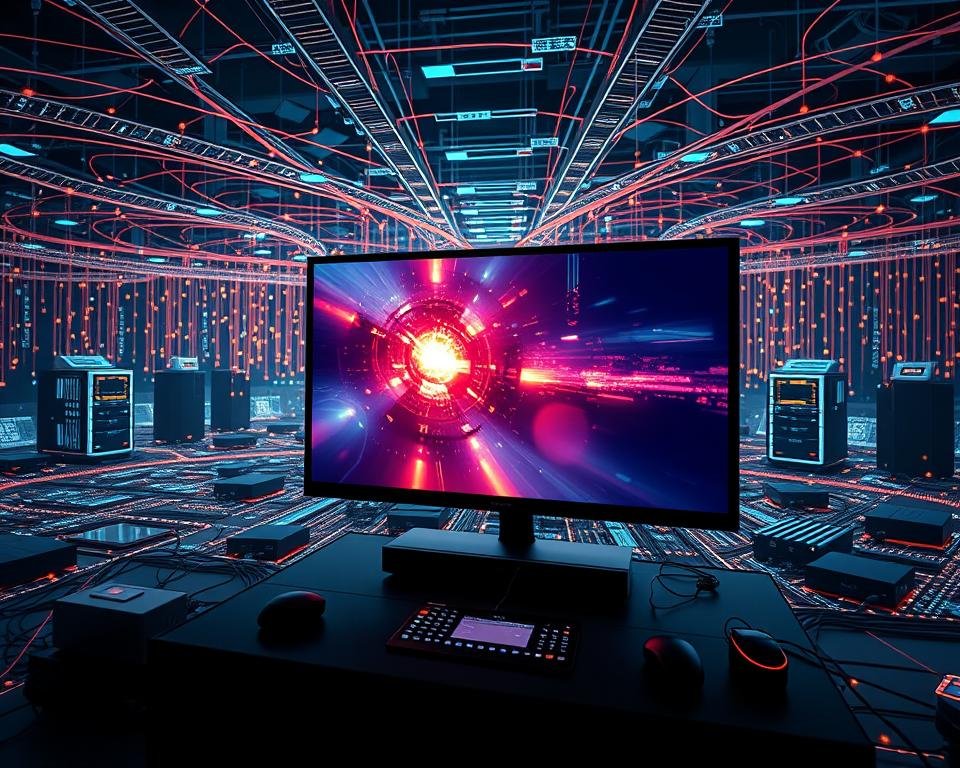 A high-tech digital landscape showcasing the power of IPTV technology. In the foreground, a sleek, modern television displays crisp, vivid imagery, surrounded by a minimalist interface of intuitive controls. In the middle ground, a network of interconnected devices and servers hum with data processing, enabling seamless streaming and content delivery. The background is filled with abstract digital patterns, pulsing with the energy of a cutting-edge communication infrastructure. Soft, warm lighting illuminates the scene, creating a sense of technological elegance and innovation. A wide-angle, cinematic lens captures the comprehensive scope of this IPTV ecosystem, inviting the viewer to immerse themselves in the future of television entertainment. A high-tech digital landscape showcasing the power of IPTV technology. In the foreground, a sleek, modern television displays crisp, vivid imagery, surrounded by a minimalist interface of intuitive controls. In the middle ground, a network of interconnected devices and servers hum with data processing, enabling seamless streaming and content delivery. The background is filled with abstract digital patterns, pulsing with the energy of a cutting-edge communication infrastructure. Soft, warm lighting illuminates the scene, creating a sense of technological elegance and innovation. A wide-angle, cinematic lens captures the comprehensive scope of this IPTV ecosystem, inviting the viewer to immerse themselves in the future of television entertainment.