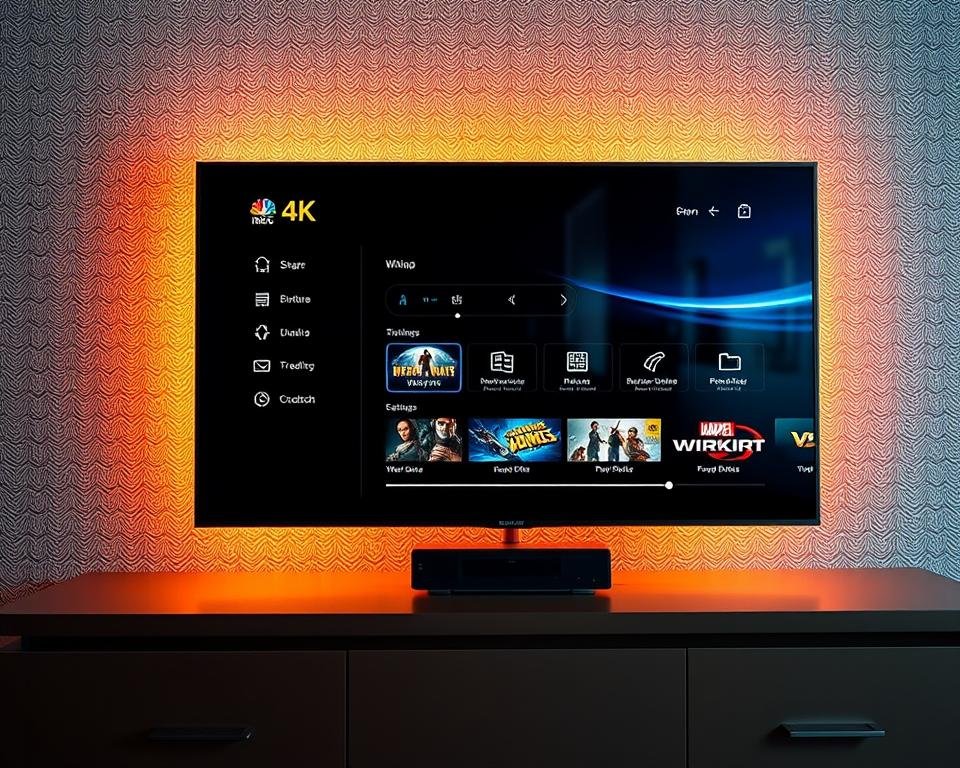 A meticulously detailed streaming service interface, showcasing a sharp 4K IPTV video player with adjustable bitrate settings, a responsive UI, and smooth playback. The screen is illuminated by warm, cinematic lighting that casts a soft glow, creating an inviting and immersive viewing experience. The background features a subtle, textured pattern reminiscent of high-end home entertainment systems, complementing the sleek, modern aesthetic. The overall composition conveys a sense of premium quality, reliable performance, and the pinnacle of television entertainment. A meticulously detailed streaming service interface, showcasing a sharp 4K IPTV video player with adjustable bitrate settings, a responsive UI, and smooth playback. The screen is illuminated by warm, cinematic lighting that casts a soft glow, creating an inviting and immersive viewing experience. The background features a subtle, textured pattern reminiscent of high-end home entertainment systems, complementing the sleek, modern aesthetic. The overall composition conveys a sense of premium quality, reliable performance, and the pinnacle of television entertainment.