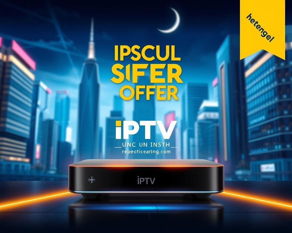 A modern and visually striking image of an IPTV UK special offer. Set against a vibrant, futuristic cityscape, the focal point is a sleek, minimalist device displaying the IPTV UK logo and promotional details. The device is backlit with a warm, inviting glow, creating a sense of premium quality and exclusivity. The background features towering skyscrapers, neon lights, and a night sky with a hint of a crescent moon, conveying a sense of urban sophistication and technological advancement. The overall composition is balanced, with clean lines and a sophisticated color palette of blues, whites, and accents of gold. The mood is one of excitement, modernity, and the promise of exceptional streaming experiences. A modern and visually striking image of an IPTV UK special offer. Set against a vibrant, futuristic cityscape, the focal point is a sleek, minimalist device displaying the IPTV UK logo and promotional details. The device is backlit with a warm, inviting glow, creating a sense of premium quality and exclusivity. The background features towering skyscrapers, neon lights, and a night sky with a hint of a crescent moon, conveying a sense of urban sophistication and technological advancement. The overall composition is balanced, with clean lines and a sophisticated color palette of blues, whites, and accents of gold. The mood is one of excitement, modernity, and the promise of exceptional streaming experiences.