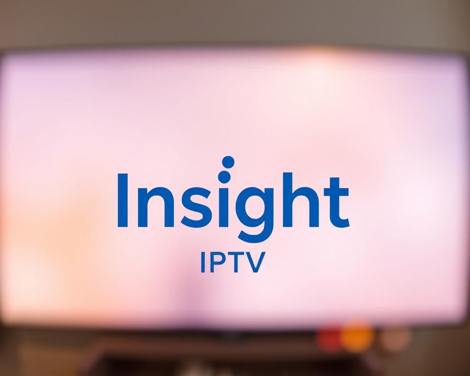 A modern, minimalist logo for "Insight IPTV" displayed in the center of the frame against a soft, blurred background. The logo features a clean, sans-serif typeface in a deep, royal blue color, with a subtle circular icon or symbol in a complementary shade. The overall composition exudes a sense of professionalism, reliability, and affordability, reflecting the service's positioning as a budget-friendly alternative. The image is lit with a warm, diffused light, creating a serene, approachable atmosphere.