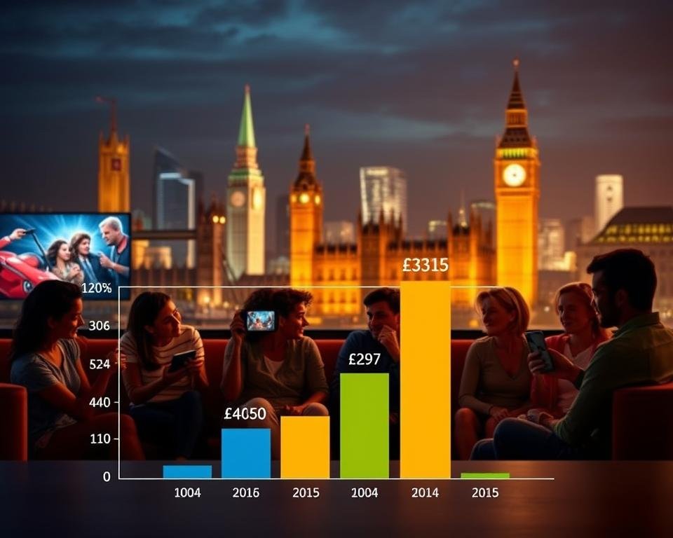 A modern, sleek image showcasing the cost-effectiveness of UK IPTV services. In the foreground, a stylized bar chart compares the monthly subscription fees of UK IPTV against traditional cable/satellite options, highlighting the significant savings. The middle ground features a group of diverse people enjoying various streaming content on their devices, conveying the wide range of entertainment accessible through UK IPTV. The background depicts a cityscape of iconic British landmarks bathed in warm, inviting lighting, reinforcing the local nature of the service. The overall composition emphasizes the superior value proposition of UK IPTV, captured through a high-quality, photorealistic rendering with a cinematic, editorial aesthetic. A modern, sleek image showcasing the cost-effectiveness of UK IPTV services. In the foreground, a stylized bar chart compares the monthly subscription fees of UK IPTV against traditional cable/satellite options, highlighting the significant savings. The middle ground features a group of diverse people enjoying various streaming content on their devices, conveying the wide range of entertainment accessible through UK IPTV. The background depicts a cityscape of iconic British landmarks bathed in warm, inviting lighting, reinforcing the local nature of the service. The overall composition emphasizes the superior value proposition of UK IPTV, captured through a high-quality, photorealistic rendering with a cinematic, editorial aesthetic.