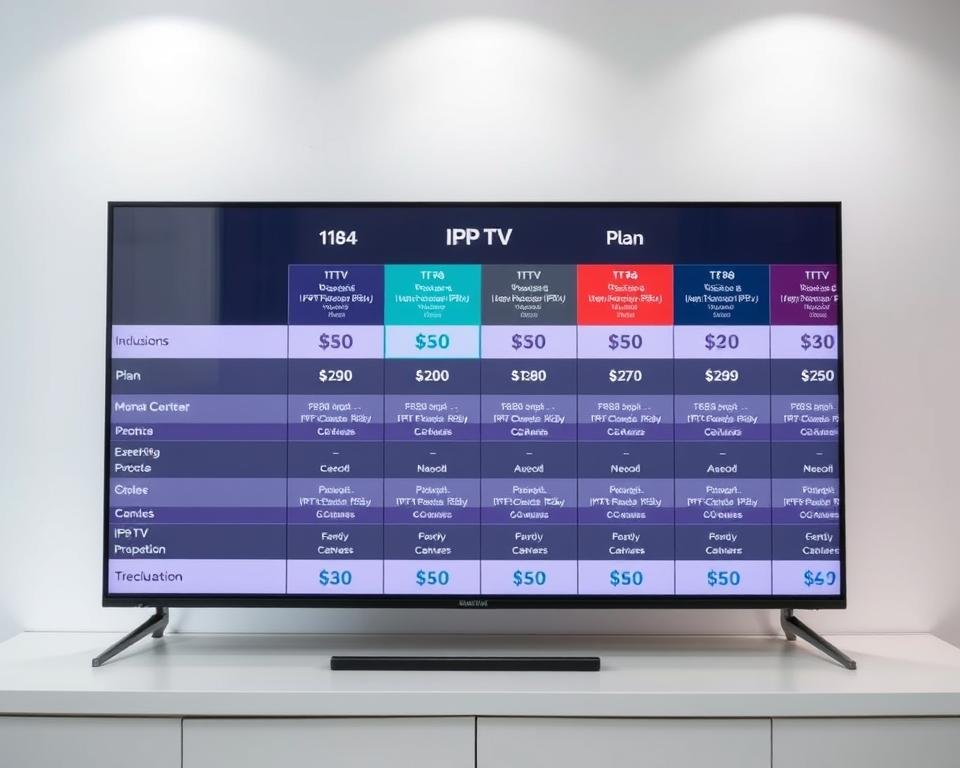 A neatly organized table displaying various IPTV pricing plans, set against a clean and modern background. The table features a clear hierarchy of plan tiers, with distinct columns outlining the inclusions and costs for each option. The plans are presented in a visually appealing manner, with subtle grid lines and a color scheme that complements the overall theme. The lighting is soft and diffused, creating a professional and informative atmosphere. The camera angle is slightly elevated, providing a comprehensive view of the table and its contents. The overall composition is balanced, drawing the viewer's attention to the key details of the IPTV pricing information. A neatly organized table displaying various IPTV pricing plans, set against a clean and modern background. The table features a clear hierarchy of plan tiers, with distinct columns outlining the inclusions and costs for each option. The plans are presented in a visually appealing manner, with subtle grid lines and a color scheme that complements the overall theme. The lighting is soft and diffused, creating a professional and informative atmosphere. The camera angle is slightly elevated, providing a comprehensive view of the table and its contents. The overall composition is balanced, drawing the viewer's attention to the key details of the IPTV pricing information.