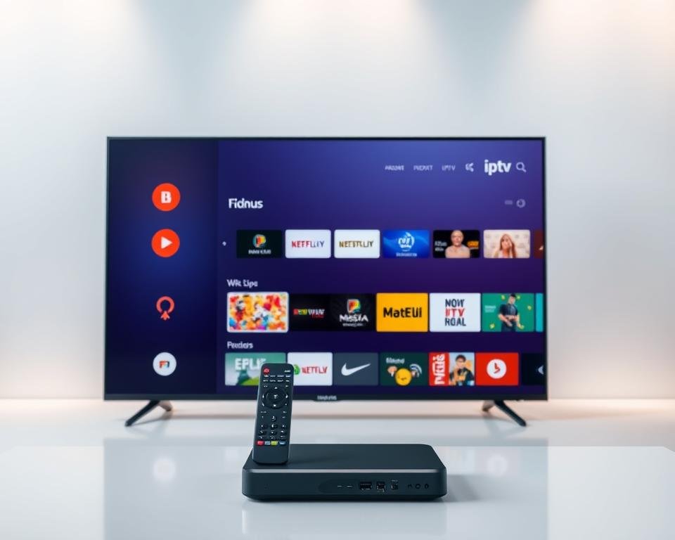 A sleek and modern IPTV service interface displayed on a high-resolution screen. The screen is positioned in the foreground, slightly tilted to showcase the intuitive menu layout and vibrant visuals. In the middle ground, a remote control and a streaming device, such as a set-top box, are prominently displayed, highlighting the easy setup and integration. The background features a minimalist, clean-lined environment with subtle lighting, creating a sense of sophistication and professionalism. The overall composition conveys the reliable, high-quality, and user-friendly nature of the Xtreme HD IPTV service. A sleek and modern IPTV service interface displayed on a high-resolution screen. The screen is positioned in the foreground, slightly tilted to showcase the intuitive menu layout and vibrant visuals. In the middle ground, a remote control and a streaming device, such as a set-top box, are prominently displayed, highlighting the easy setup and integration. The background features a minimalist, clean-lined environment with subtle lighting, creating a sense of sophistication and professionalism. The overall composition conveys the reliable, high-quality, and user-friendly nature of the Xtreme HD IPTV service.