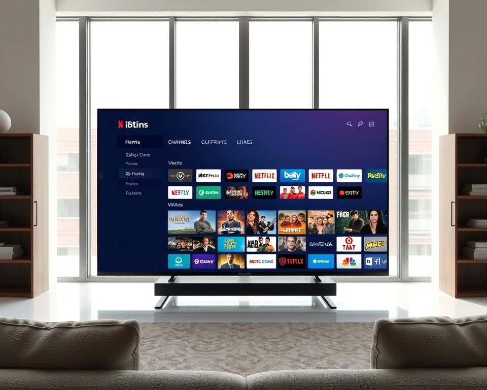 A sleek, modern TV screen displaying a comprehensive IPTV channel lineup. The screen is positioned in a well-lit, minimalist living room setting, with soft, natural lighting filtering in through large windows. The channel lineup is organized into distinct sections, each with its own visual identifier, making it easy to navigate the diverse content offerings. The overall design is clean, intuitive, and visually appealing, reflecting the high-quality entertainment experience promised by the IPTV service. The image conveys a sense of excitement and anticipation, inviting the viewer to explore the vast array of entertainment possibilities at their fingertips. A sleek, modern TV screen displaying a comprehensive IPTV channel lineup. The screen is positioned in a well-lit, minimalist living room setting, with soft, natural lighting filtering in through large windows. The channel lineup is organized into distinct sections, each with its own visual identifier, making it easy to navigate the diverse content offerings. The overall design is clean, intuitive, and visually appealing, reflecting the high-quality entertainment experience promised by the IPTV service. The image conveys a sense of excitement and anticipation, inviting the viewer to explore the vast array of entertainment possibilities at their fingertips.