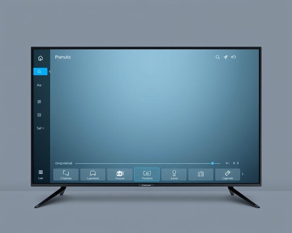 A sleek, modern interface for a top-rated UK IPTV service, showcasing a clean and intuitive design. The screen is dominated by a large, high-resolution video player in the center, surrounded by a minimalist layout of controls and menus. The user experience is smooth and responsive, with subtle animations and micro-interactions that enhance the overall usability. The color palette is muted and sophisticated, with accents of blue and gray that complement the crisp, high-definition video content. The layout is balanced and well-organized, making it easy for users to navigate through the available channels, on-demand content, and settings. The interface exudes a sense of professionalism and reliability, reflecting the high-quality service provided by the IPTV provider.