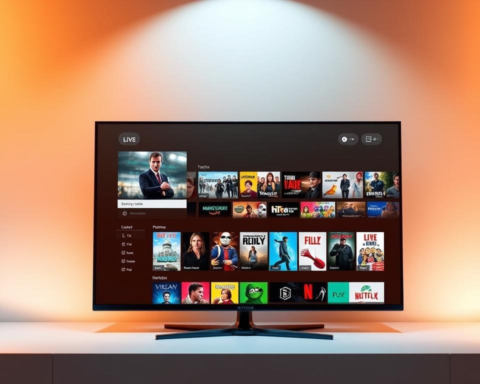 A sleek, modern interface of the Xtreme HD IPTV platform showcases a clean, intuitive layout. The foreground features a high-definition live TV screen, with a minimalist on-screen display and smart navigation controls. In the middle ground, a grid of premium content thumbnails tempts the viewer, inviting exploration of the vast library of movies, shows, and live channels. The background subtly blends a soft gradient, creating a sense of depth and professionalism. Warm, directional lighting illuminates the scene, highlighting the vibrant colors and crisp details of the interface. The overall atmosphere conveys a premium, user-friendly experience tailored for the discerning IPTV enthusiast.