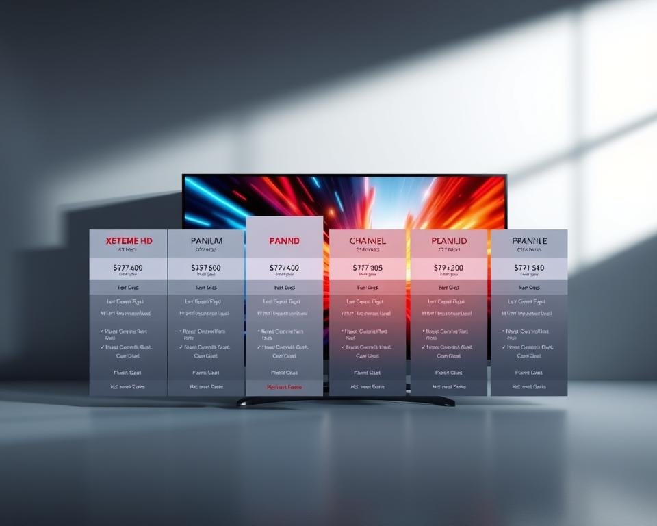 A sleek, modern interface showcasing Xtreme HD IPTV subscription plans on a high-resolution display. The foreground features neatly organized plan options with clear pricing, channel counts, and feature details. The middle ground shows an immersive TV screen displaying vibrant, 4K-quality content, conveying the premium viewing experience. The background is minimalist, with subtle gradients and geometric shapes to create a clean, high-tech aesthetic. Dramatic studio lighting casts dramatic shadows, highlighting the plans' key details. The overall mood is professional, aspirational, and designed to appeal to discerning IPTV subscribers. A sleek, modern interface showcasing Xtreme HD IPTV subscription plans on a high-resolution display. The foreground features neatly organized plan options with clear pricing, channel counts, and feature details. The middle ground shows an immersive TV screen displaying vibrant, 4K-quality content, conveying the premium viewing experience. The background is minimalist, with subtle gradients and geometric shapes to create a clean, high-tech aesthetic. Dramatic studio lighting casts dramatic shadows, highlighting the plans' key details. The overall mood is professional, aspirational, and designed to appeal to discerning IPTV subscribers.