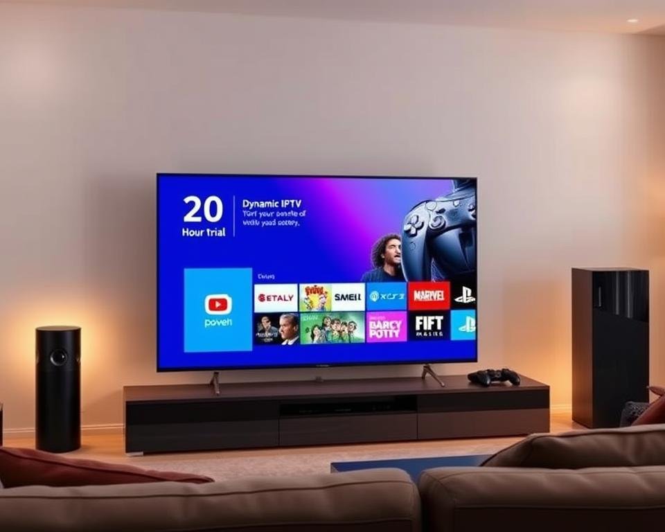 A sleek, modern living room with a large TV screen displaying a dynamic IPTV interface. The screen showcases a 24-hour trial offer for a premium UK IPTV service, featuring a clean and intuitive design. The room is well-lit, with soft, warm lighting creating a cozy atmosphere. A high-end entertainment system, including a smart speaker and gaming console, is visible in the background, hinting at the advanced capabilities of the IPTV service. The image conveys a sense of convenience, accessibility, and the potential to unlock a vast library of content with just a 24-hour trial. A sleek, modern living room with a large TV screen displaying a dynamic IPTV interface. The screen showcases a 24-hour trial offer for a premium UK IPTV service, featuring a clean and intuitive design. The room is well-lit, with soft, warm lighting creating a cozy atmosphere. A high-end entertainment system, including a smart speaker and gaming console, is visible in the background, hinting at the advanced capabilities of the IPTV service. The image conveys a sense of convenience, accessibility, and the potential to unlock a vast library of content with just a 24-hour trial.
