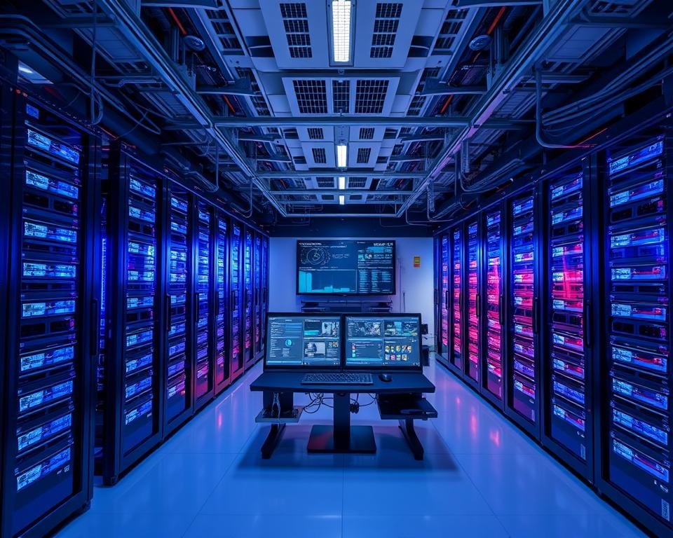 A sleek, modern server room showcasing the high-performance infrastructure powering a premium UK IPTV service. Rows of gleaming server racks and high-capacity network switches are illuminated by cool, subdued lighting, conveying a sense of efficiency and reliability. In the background, intricate cable management systems and cooling units maintain the optimal operating environment. The focal point is a central command console displaying real-time data on service performance, bandwidth utilization, and user activity, highlighting the advanced monitoring and control capabilities of this premium IPTV offering. A sleek, modern server room showcasing the high-performance infrastructure powering a premium UK IPTV service. Rows of gleaming server racks and high-capacity network switches are illuminated by cool, subdued lighting, conveying a sense of efficiency and reliability. In the background, intricate cable management systems and cooling units maintain the optimal operating environment. The focal point is a central command console displaying real-time data on service performance, bandwidth utilization, and user activity, highlighting the advanced monitoring and control capabilities of this premium IPTV offering.