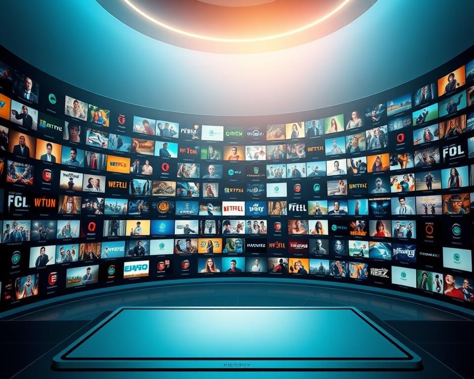 A vast content library unfolds, showcasing an array of high-definition IPTV channels. The foreground features a sleek, futuristic-looking interface, with a clean layout and intuitive navigation. In the middle ground, a diverse selection of genre tiles, each offering a glimpse into the wealth of entertainment options, from blockbuster movies to live sporting events. The background is a seamless blend of deep blues and subtle gradients, evoking a sense of technical sophistication. Soft lighting from above casts a warm glow, while the overall composition conveys a sense of abundance and accessibility, inviting the viewer to explore the depths of this comprehensive IPTV content ecosystem.