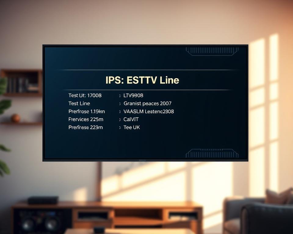 A vibrant and informative overview of a free IPTV test line service in the UK. A modern, minimalist display panel prominently showcases the service details, framed by clean lines and a sleek, high-tech aesthetic. The panel floats against a softly blurred background, perhaps a living room or home entertainment setup, bathed in warm, natural lighting. Subtle technical elements like circuit board patterns or digital readouts add depth and authenticity. The overall composition conveys a sense of accessibility, reliability, and a premium user experience for this free IPTV offering.